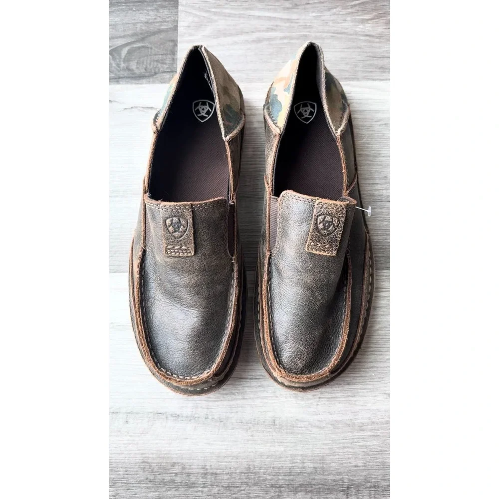 Ariat Cruiser Men 8EE Brown Leather Slip On Camo Heel Casual Loafer Shoe‎